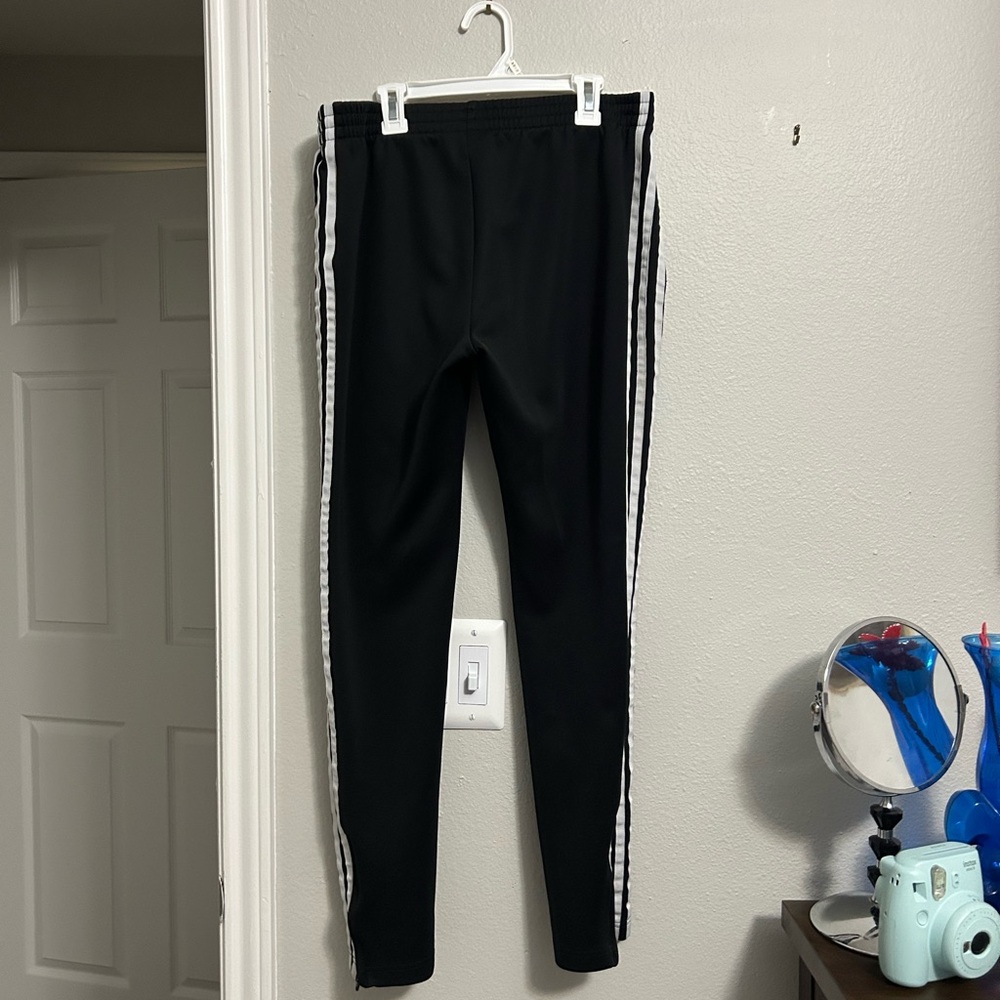 Adidas Black Track Pants with White Stripes Women's Size Medium